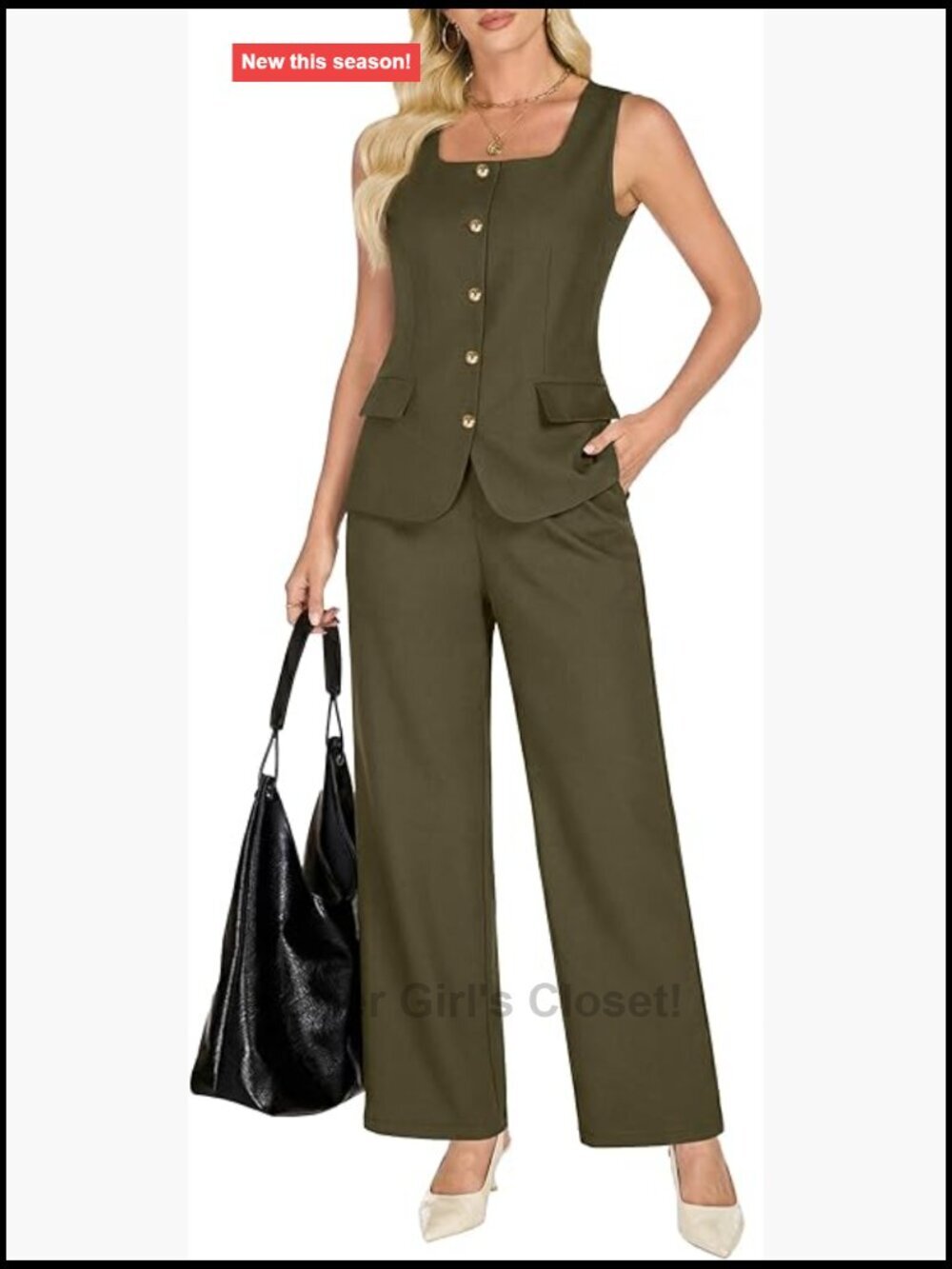 Sleeveless Blazer Vest Wide Leg Pantsuit 2 Piece Set Business Casual Outfits
